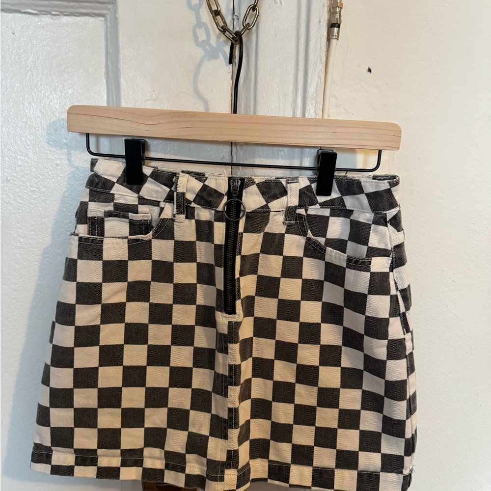 Checkered Mini Skirt with Zipper